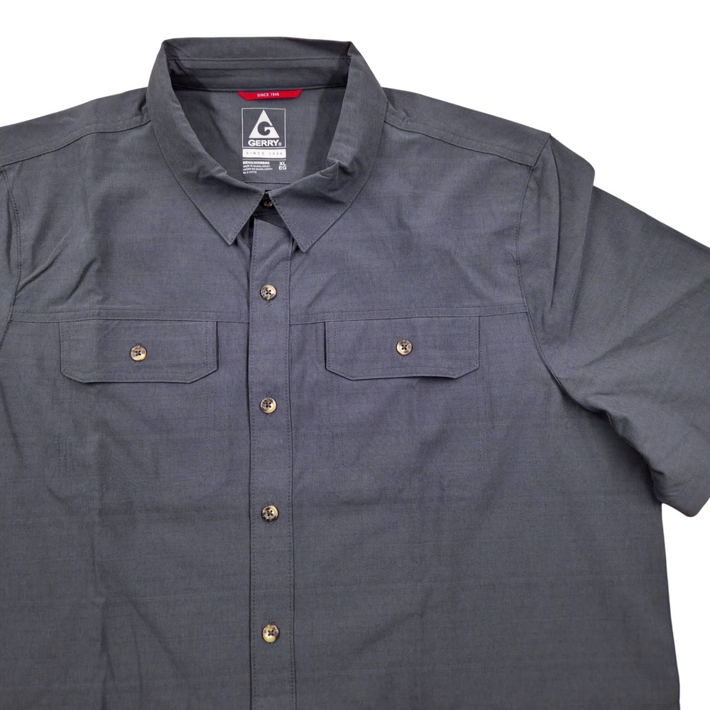 Gerry Short Sleeve Woven Camp‎ Shirt Pockets Button Up Black Mens XL